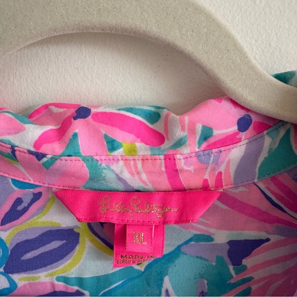 Lilly Pulitzer | Pink and Purple Natalie Floral Swim Cover-Up Shirt Dress ~ XL - Picture 7 of 9